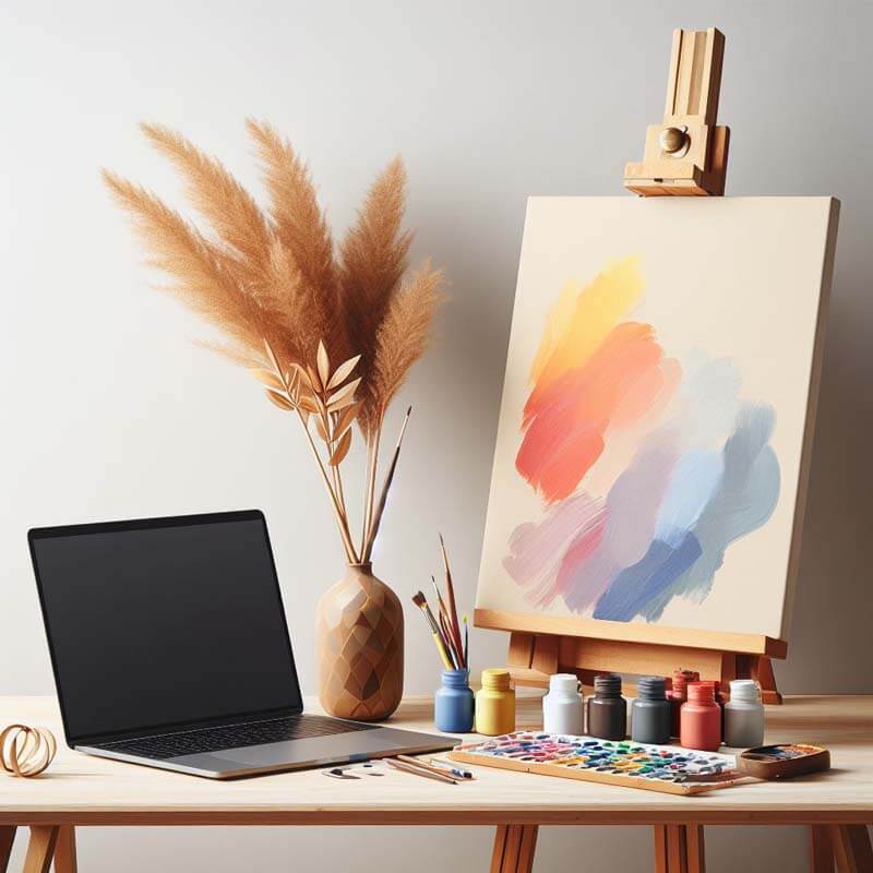 Colorful Canvas with a Laptop