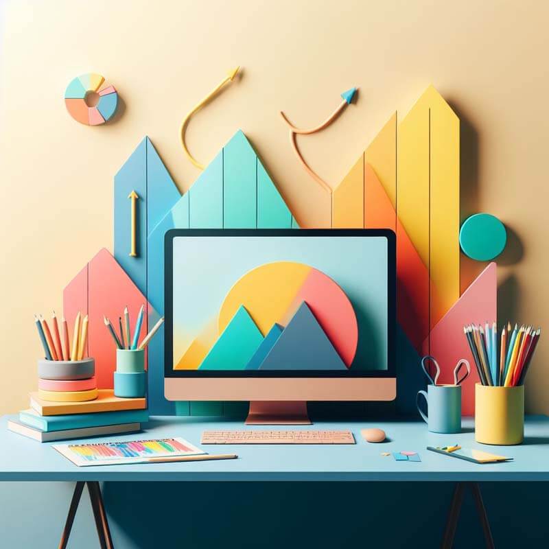 Colorful Desk with Mountain Background